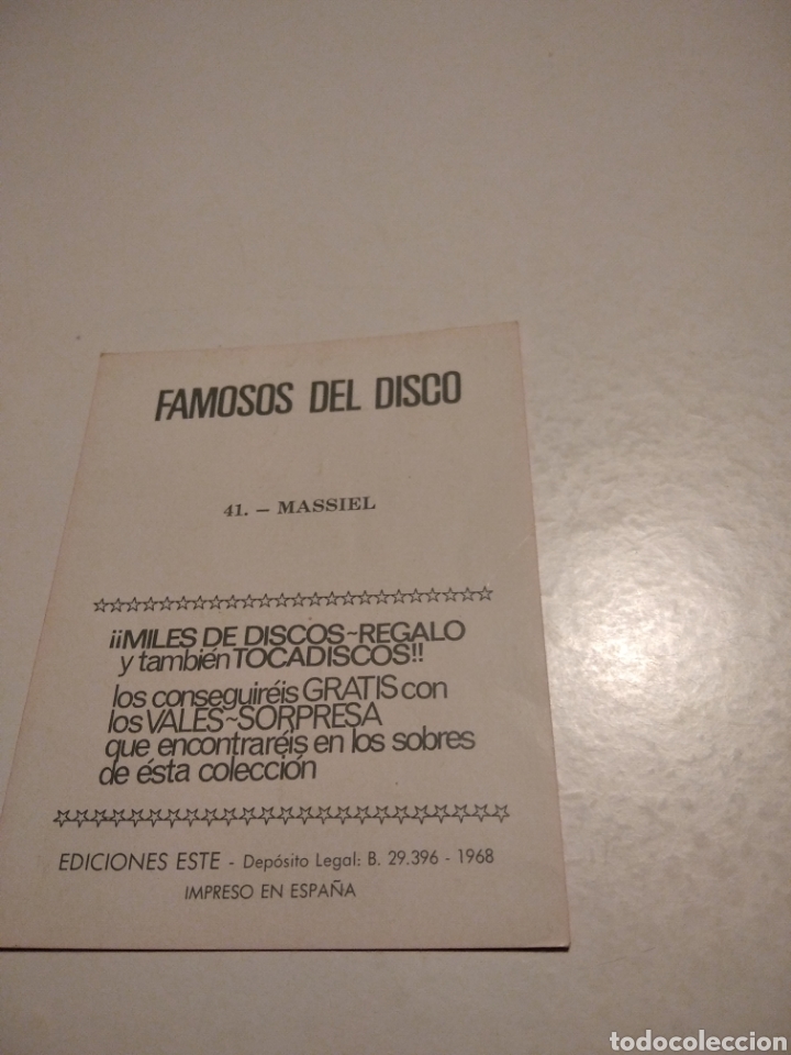 Coleccionismo cromos antiguos: Massiel famosos del disco - Foto 2