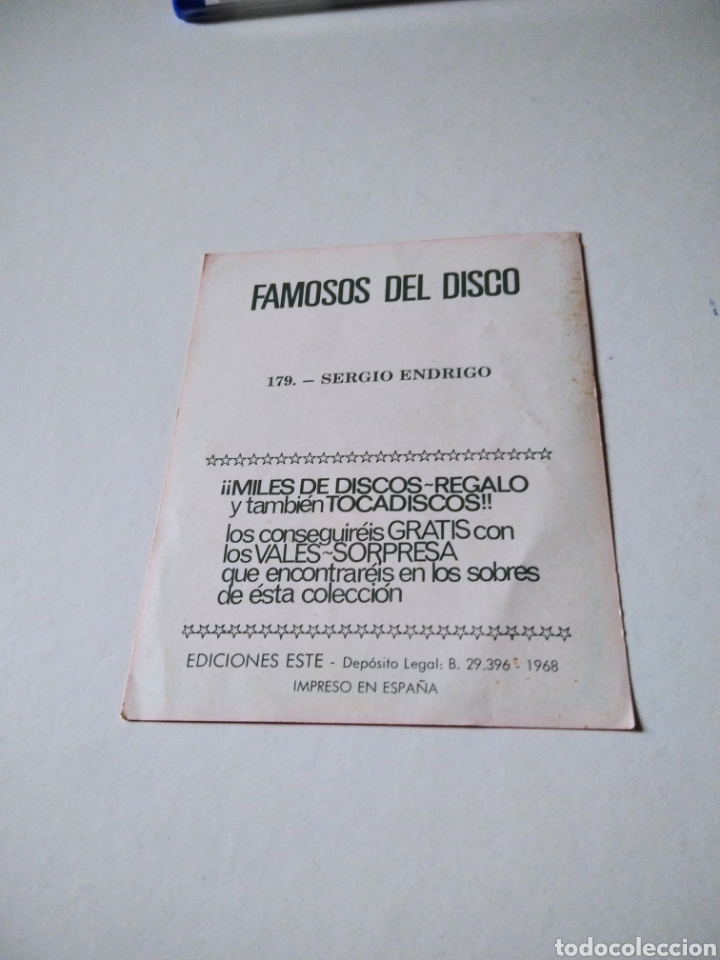 Coleccionismo cromos antiguos: Famosos del disco, Sergio Endrigo - Foto 2