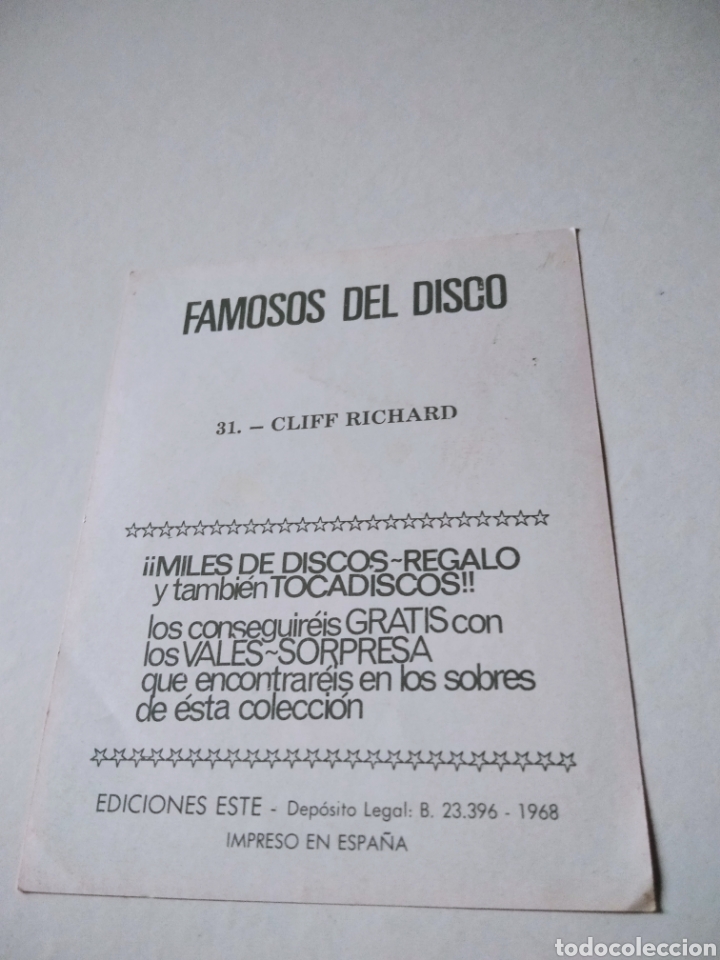 Coleccionismo cromos antiguos: Famosos del disco, cliff Richard - Foto 2