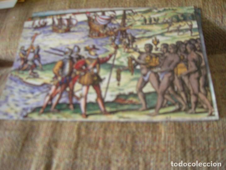 Coleccionismo Cromos antiguos: Fotocromo, n&ordm; 35. Grabado de Theodor de Bry, Crist&oacute;bal Col&oacute;n desembarco en la isla de Guahanan&iacute;.
