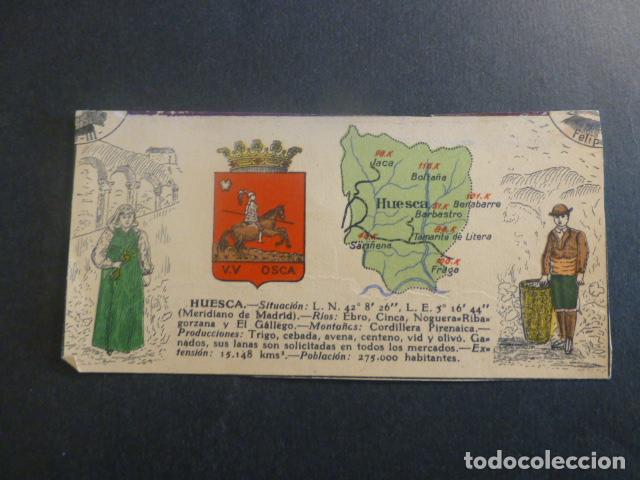 Collectionnisme Cartes &agrave; collectionner anciennes: HUESCA TIPOS, PLANO Y ESCUDO DE LA PROVINCIA ANTIGUO CROMO A&Ntilde;OS 20 6 X 12,5 CMTS