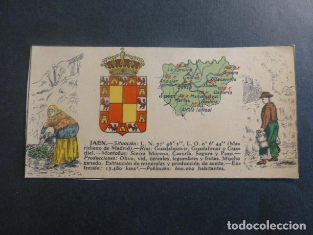 Colecionismo Cromos antigos: JAEN TIPOS, PLANO Y ESCUDO DE LA PROVINCIA ANTIGUO CROMO A&Ntilde;OS 20 6 X 12,5 CMTS