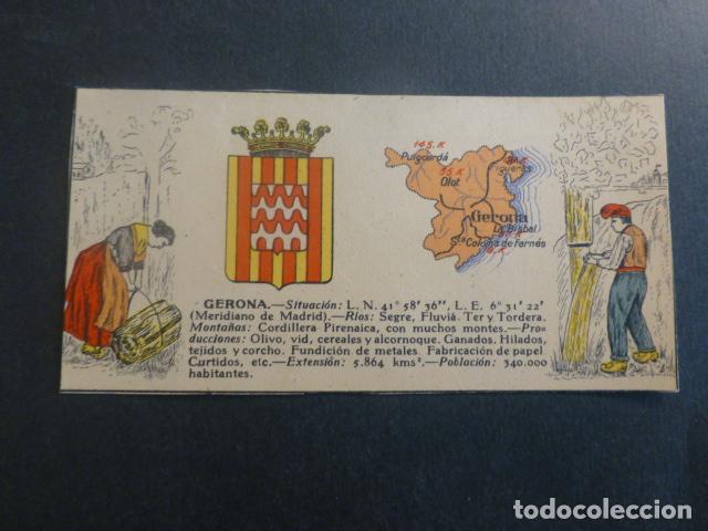 Sammeln alte Sammelbilder: GERONA TIPOS, PLANO Y ESCUDO DE LA PROVINCIA ANTIGUO CROMO A&Ntilde;OS 20 6 X 12,5 CMTS
