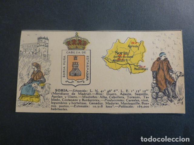 Sammeln alte Sammelbilder: SORIA TIPOS, PLANO Y ESCUDO DE LA PROVINCIA ANTIGUO CROMO A&Ntilde;OS 20 6 X 12,5 CMTS