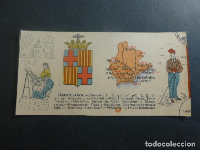 Coleccionismo Cromos antiguos: BARCELONA TIPOS, PLANO Y ESCUDO DE LA PROVINCIA ANTIGUO CROMO A&Ntilde;OS 20 6 X 12,5 CMTS