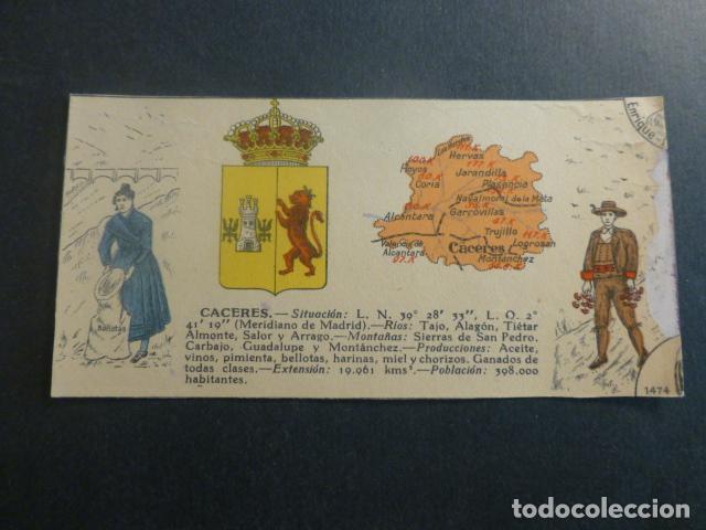 Collectionnisme Cartes &agrave; collectionner anciennes: CACERES TIPOS, PLANO Y ESCUDO DE LA PROVINCIA ANTIGUO CROMO A&Ntilde;OS 20 6 X 12,5 CMTS