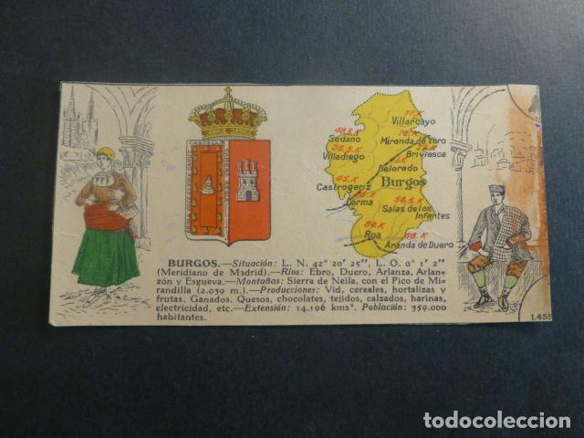 Sammeln alte Sammelbilder: BURGOS TIPOS, PLANO Y ESCUDO DE LA PROVINCIA ANTIGUO CROMO A&Ntilde;OS 20 6 X 12,5 CMTS
