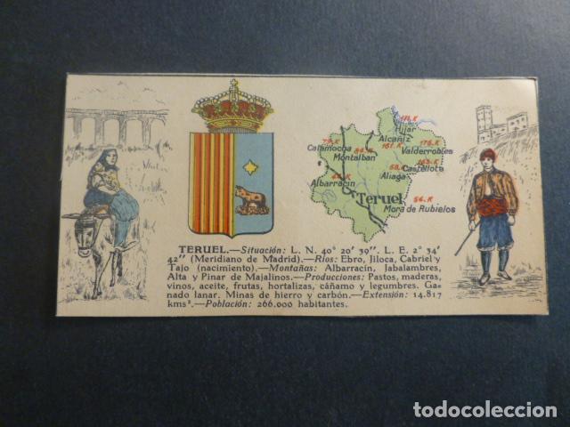 Colecionismo Cromos antigos: TERUEL TIPOS, PLANO Y ESCUDO DE LA PROVINCIA ANTIGUO CROMO A&Ntilde;OS 20 6 X 12,5 CMTS