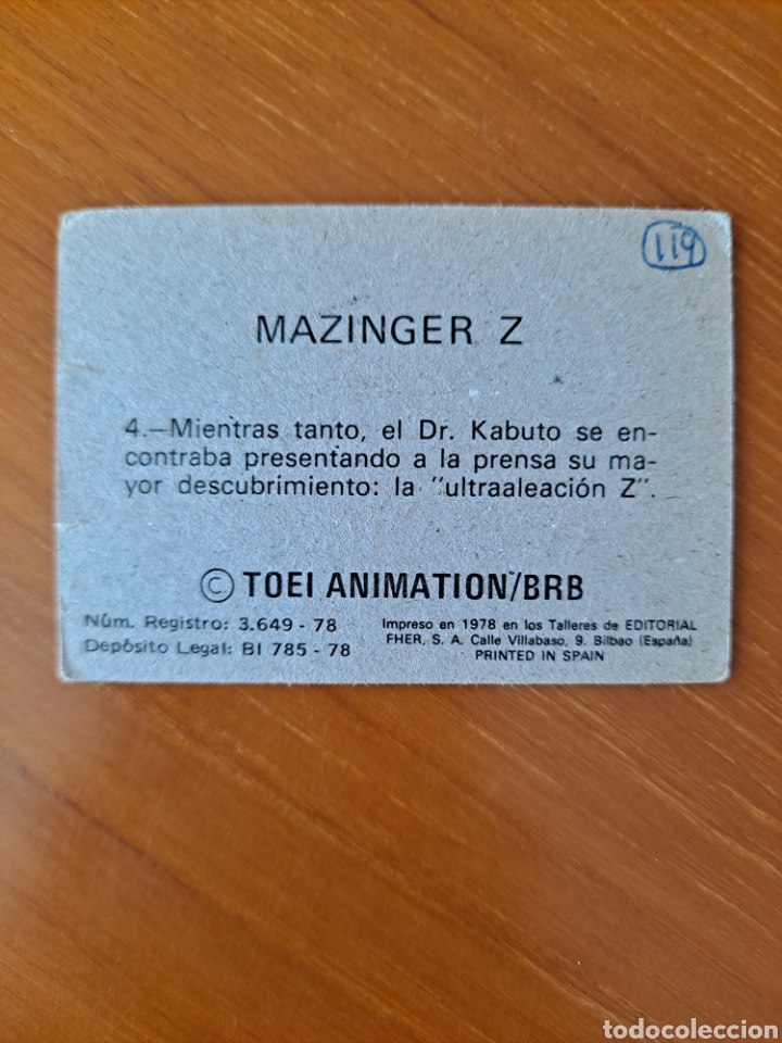 Coleccionismo cromos antiguos: Cromo Mazinger. N.4. Fher. 1978 - Foto 2
