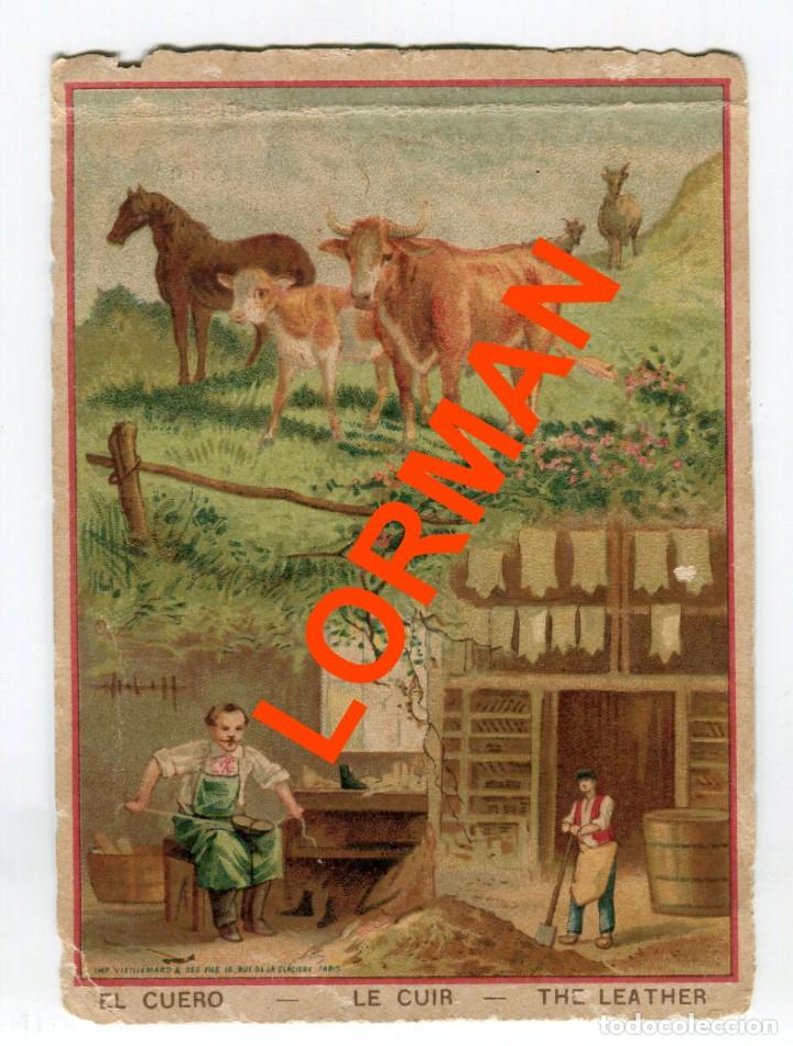 Coleccionismo cromos antiguos: LA EDAD DICHOSA EL CUERO CROMO/LAMINA DE CARTON REVERSO CON TEXTO EXPLICATIVO A&Ntilde;OS 20
