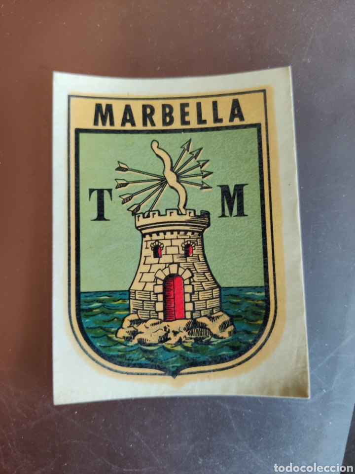 Collectionnisme Cartes &agrave; collectionner anciennes: ESTAMOS LIQUIDANDO. Pegatina Cromo Calcoman&iacute;a A&ntilde;os 70 Nueva Resto Tienda Escudo Ciudad de Marbella