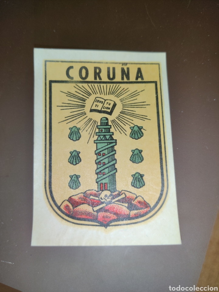 Coleccionismo Cromos antiguos: Pegatina Cromo Calcoman&iacute;a A&ntilde;os 70 Nueva Resto Tienda Escudo Ciudad de Coru&ntilde;a