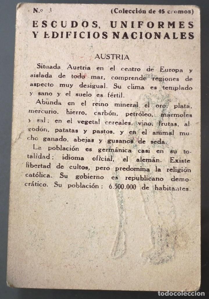 Coleccionismo cromos antiguos: CROMO ESCUDOS, UNIFORMES Y EDIFICIOS NACIONALES - AUSTRIA - Foto 2