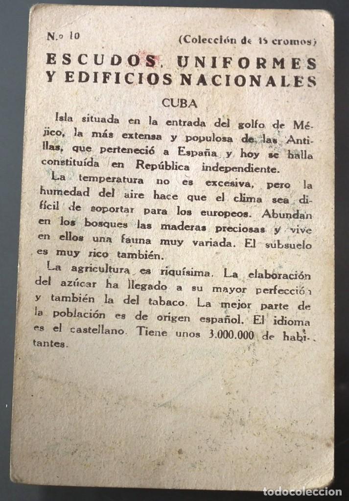 Coleccionismo cromos antiguos: CROMO ESCUDOS, UNIFORMES Y EDIFICIOS NACIONALES - CUBA - Foto 2