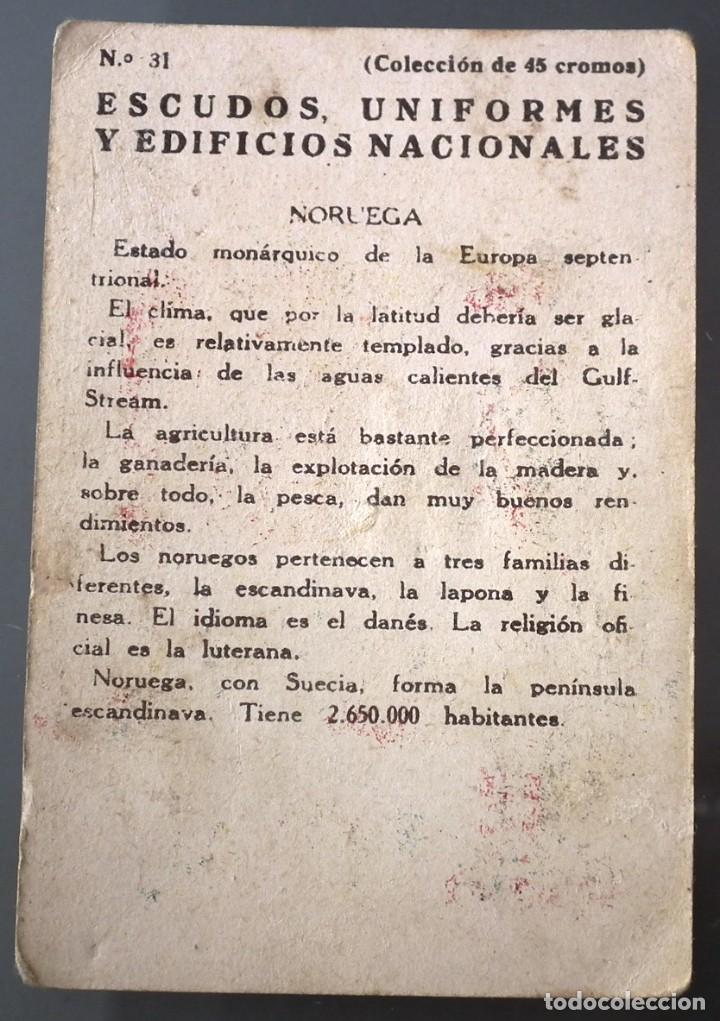 Coleccionismo cromos antiguos: CROMO ESCUDOS, UNIFORMES Y EDIFICIOS NACIONALES - NORUEGA - Foto 2