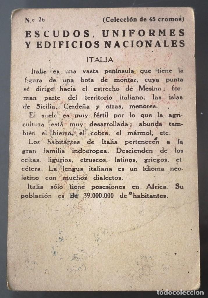 Coleccionismo cromos antiguos: CROMO ESCUDOS, UNIFORMES Y EDIFICIOS NACIONALES - ITALIA - Foto 2