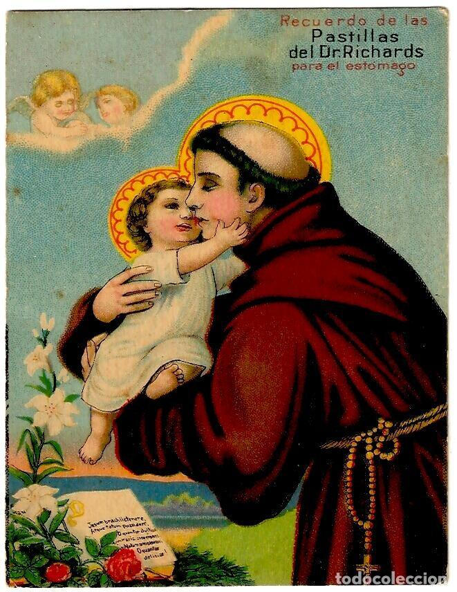Coleccionismo Cromos antiguos: Cromo - Recuerdo de las Pastillas del Dr. Richards - San Antonio de Padua - 106x77mm