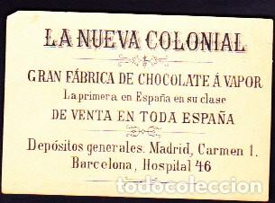 Collectable Antique Stickers: ANTIGUO CROMO VER TRASERA LA NUEVA COLONIAL FABRICA DE CHOCOLATES AL VAPOR