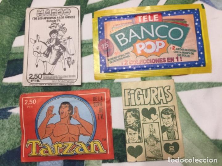 Coleccionismo Cromos antiguos: 4 SOBRES SIN ABRIR MARCO BANCO POP TARZAN FIGURAS