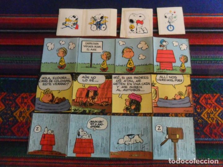 Coleccionismo Cromos antiguos: TIRA ADHESIVA SNOOPY CARLITOS N&ordm;S 1 4 7. A&Ntilde;OS 80. REGALO 4 CROMO ADHESIVO. MUY RARAS.