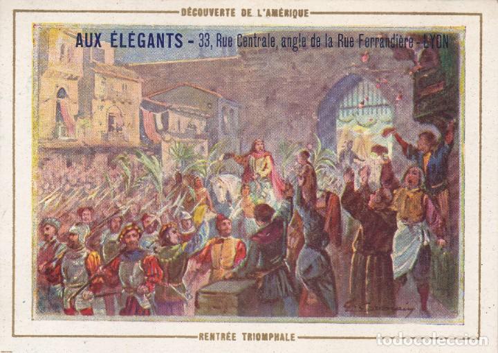 Collectionnisme Cartes &agrave; collectionner anciennes: Cromo d&eacute;vouverte de l'Am&eacute;rique Aux Elegants Lyon Francia finales siglo XIX 14x10ctms.
