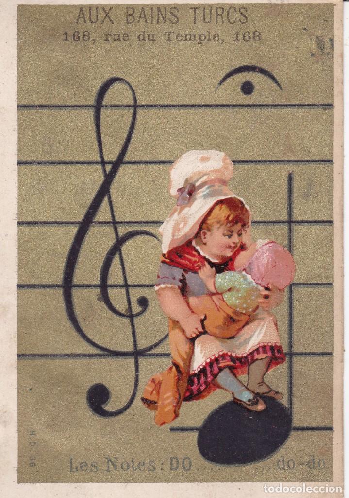 Coleccionismo cromos antiguos: Aux Bains Turcs notas finales siglo XIX Francia 7,5x11 ctms