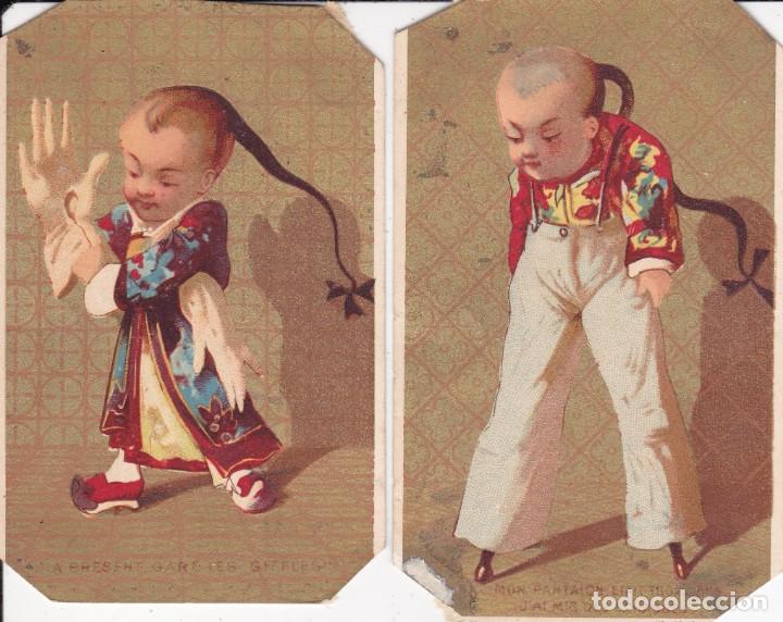 Coleccionismo Cromos antiguos: 2 cromos ni&ntilde;os chinos finales siglo XIX esquinas cortadas.