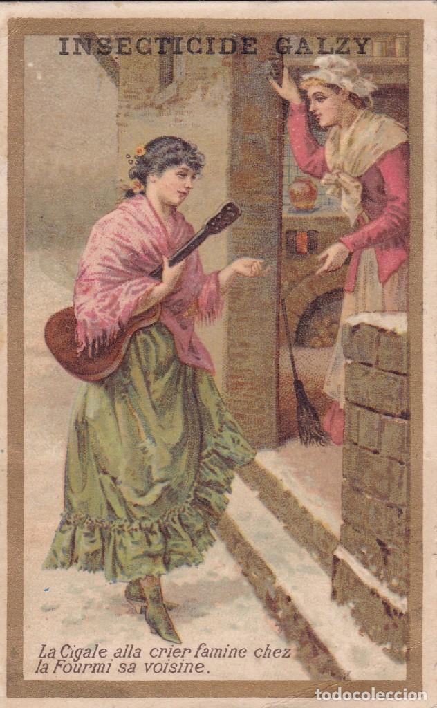 Coleccionismo cromos antiguos: cromos insecticide Galzy finales siglo XIX Francia 6,5 x 10 ctms. muchacha con guitarra