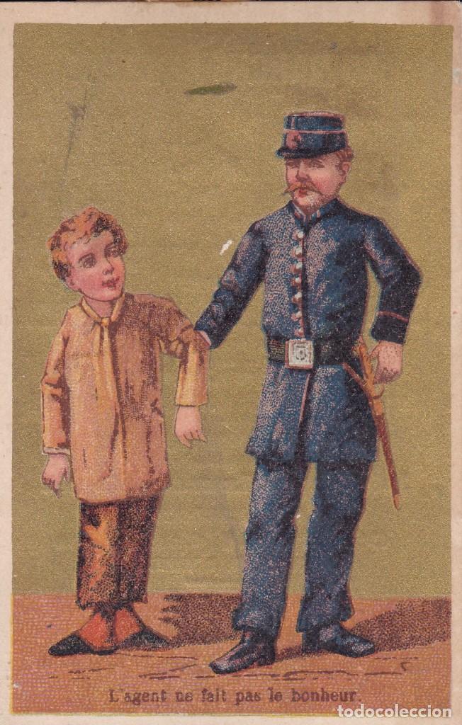 Collezionismo Figurine antiche: cromo ni&ntilde;o y gerdarme finales siglo XIX Francia 6,5x10ctms