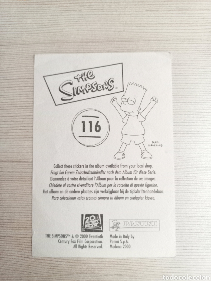 Coleccionismo cromos antiguos: Cromo Panini The Simpsons 116. A&ntilde;o 2000. - Foto 2