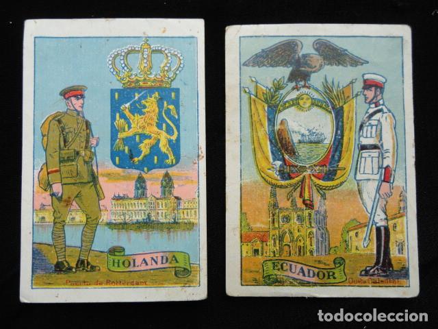 Collectable Antique Stickers: 2 CROMOS - ESCUDOS, UNIFORMES Y EDIFICIOS NACIONALES - CHOCOLATES JUAN LACASA Y CHOCOLATES MENSA.