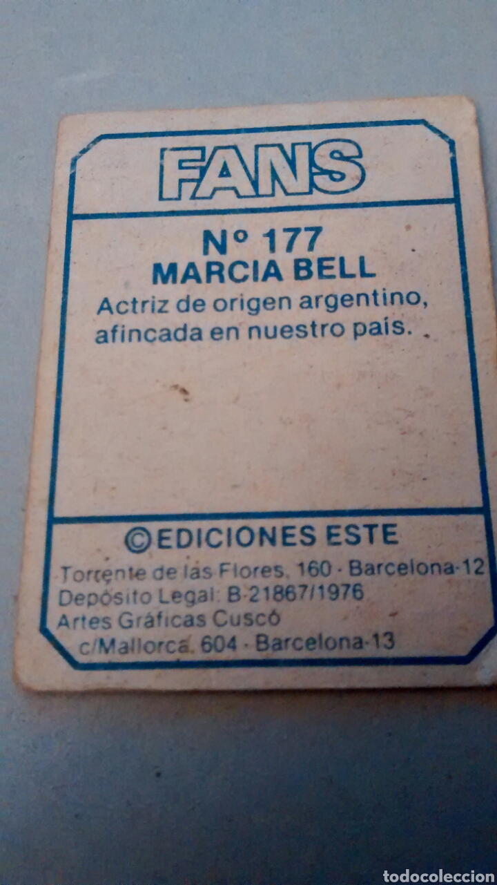 Coleccionismo cromos antiguos: FANS 1976, EDICIONES ESTE CROMO 177 MARCIA BELL - Foto 2