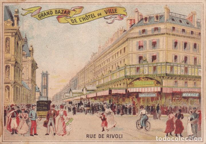 Coleccionismo Cromos antiguos: cromo publicidad 13x9ctms. Gran Bazar de L' Hotel de Villa Rue de Rivoli finales siglo XIX