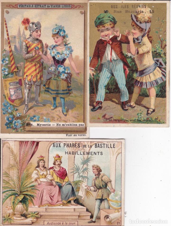 Coleccionismo cromos antiguos: 3 cromos finales siglo XIX Francia