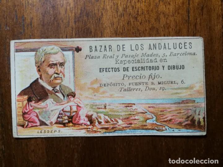 Coleccionismo cromos antiguos: BAZAR DE LOS ANDALUCES - EFECTOS DE ESCRITORIO Y DIBUJO - BARCELONA - CROMO PUBLICITARIO ( LESSEPS )