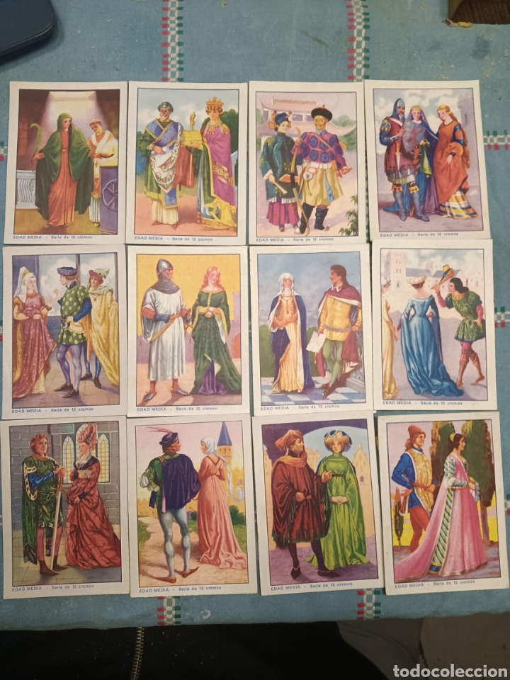Coleccionismo Cromos antiguos: COLECCI&Oacute;N DE 12 CROMOS COMPLETA EDAD MEDIA EL TRAJE A TRAV&Eacute;S DE LOS SIGLOS CHOCOLATES EVARISTO JUNCO