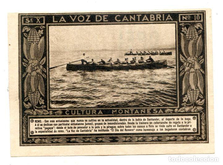 Colecionismo Cromos antigos: La voz de Cantabria, Cultura Monta&ntilde;esa, Remo, regatas de traineras Bah&iacute;a de Santander Serie X n&ordm; 10