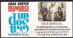 Colecionismo Cromos antigos: VALE GRAN SORTEO BIMBO UN DOS TRES