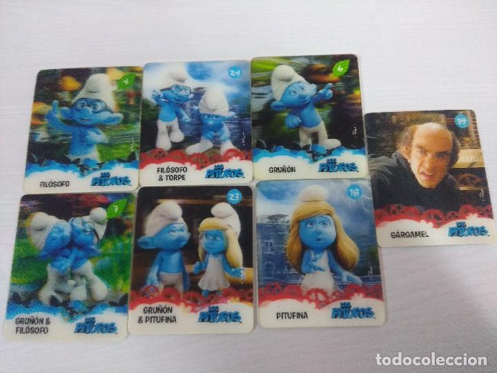 Coleccionismo Cromos antiguos: 7 CROMOS RIGIDOS EN 3D/LOS PITUFOS PEYO.