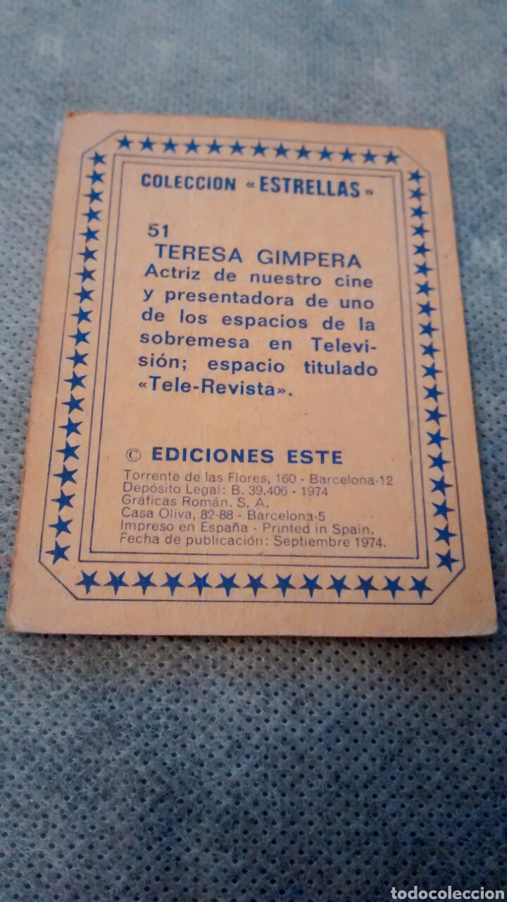Coleccionismo cromos antiguos: COLECCION ESTRELLAS ESTE 51 TERESA GIMPERA - Foto 2