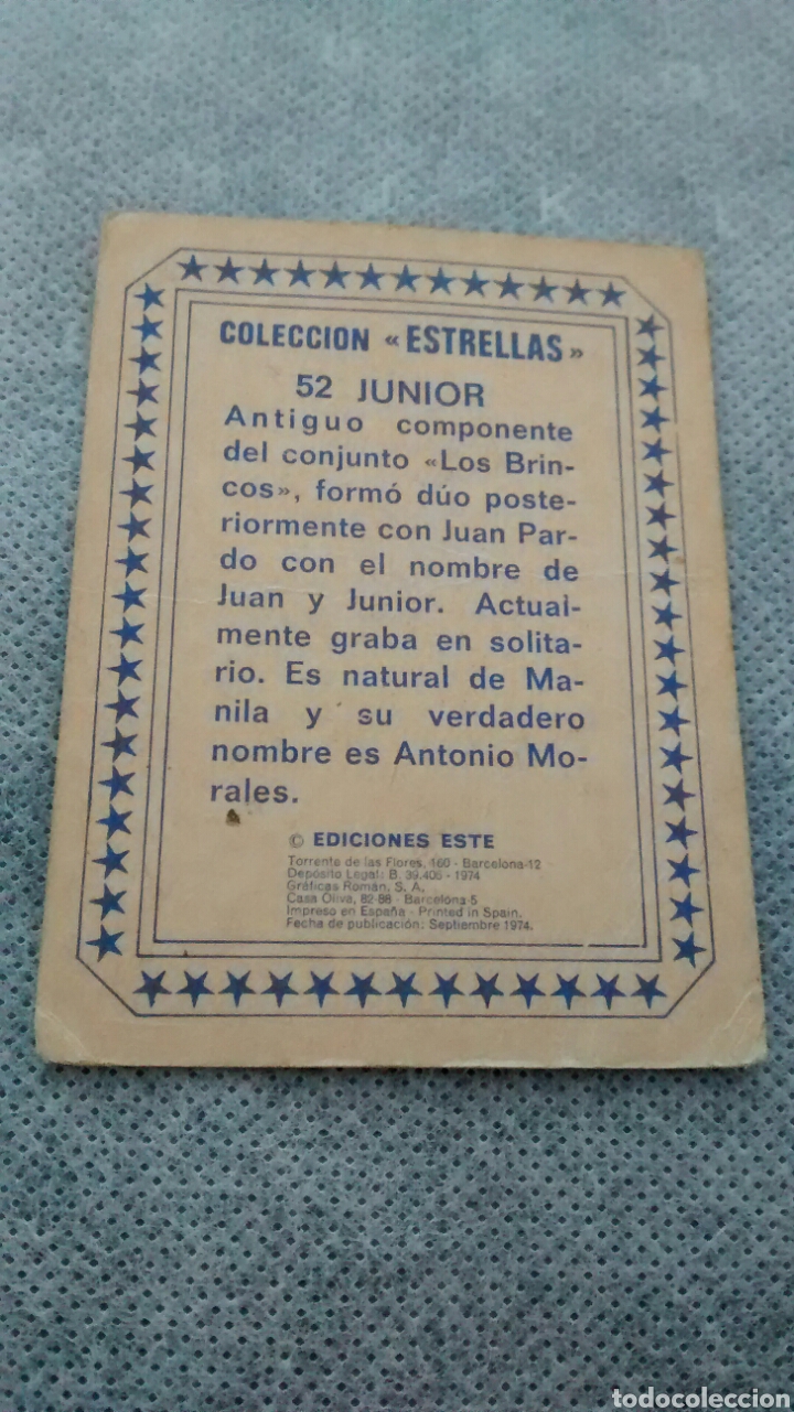 Coleccionismo cromos antiguos: COLECCION ESTRELLAS ESTE 52 JUNIOR - Foto 2