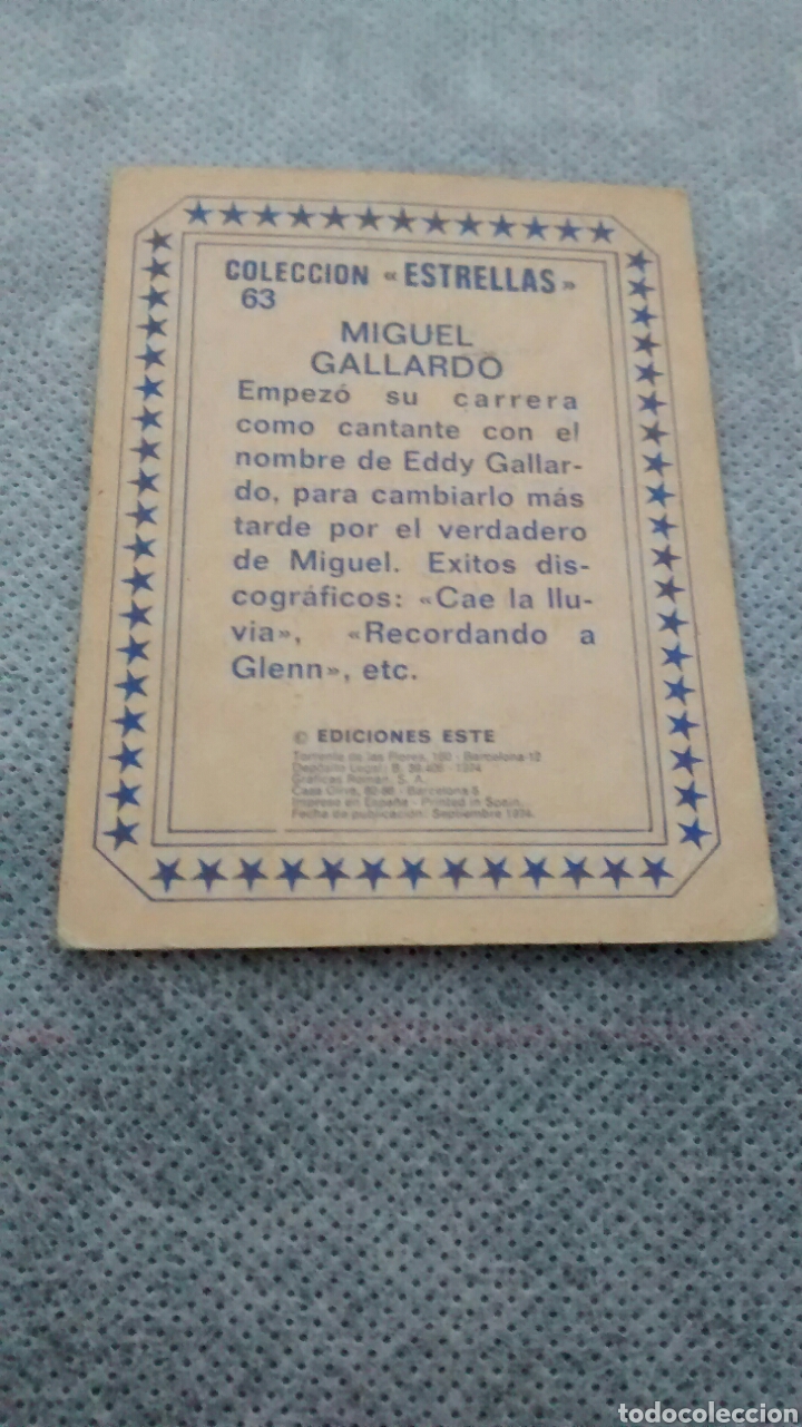 Coleccionismo cromos antiguos: COLECCION ESTRELLAS ESTE 63 MIGUEL GALLARDO - Foto 2