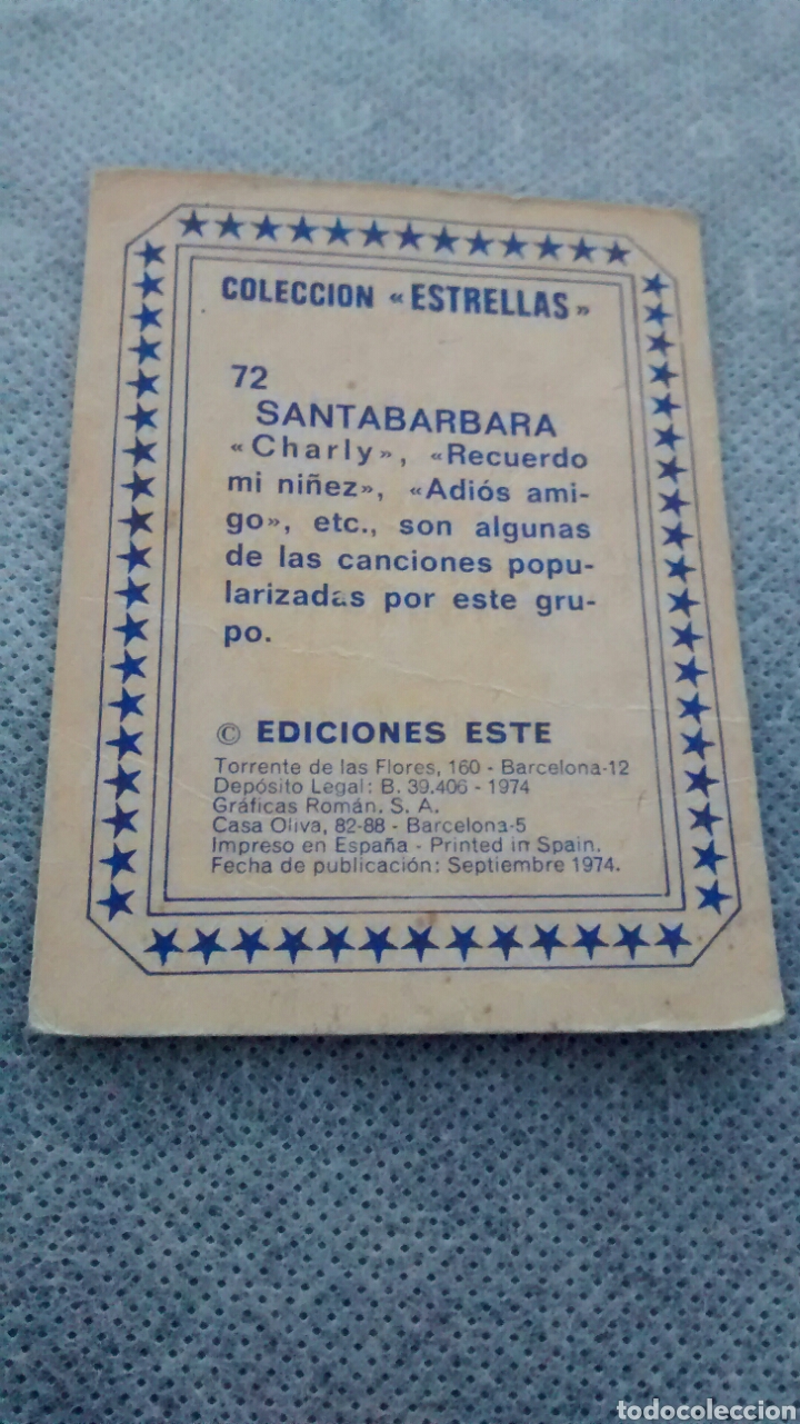 Coleccionismo cromos antiguos: COLECCION ESTRELLAS ESTE 72 SANTABARBARA - Foto 2
