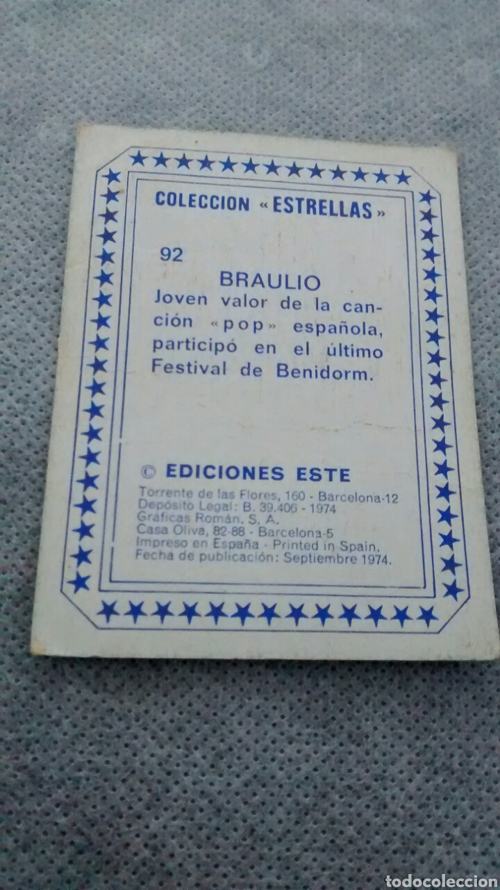 Coleccionismo cromos antiguos: COLECCION ESTRELLAS ESTE 92 BRAULIO - Foto 2