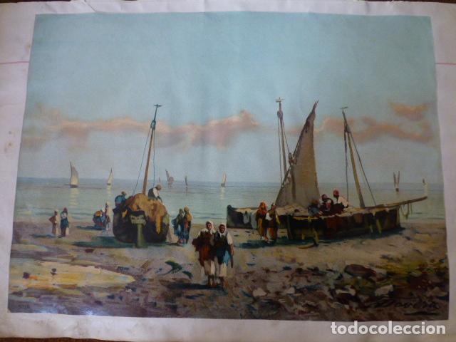 Sammeln alte Sammelbilder: COMPOSICION CROMO PAISAJE MARINA SOBRE HOJA SIGLO XIX 21 X 30 CMTS