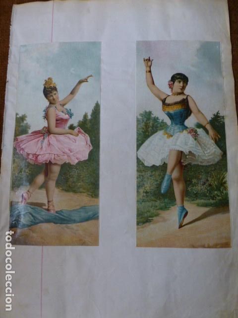 Collectionnisme Cartes &agrave; collectionner anciennes: COMPOSICION CROMOS BAILARINAS SOBRE HOJA SIGLO XIX 21 X 30 CMTS