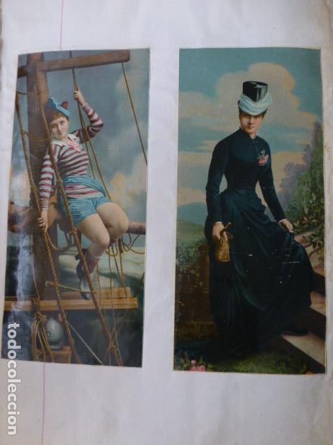 Sammeln alte Sammelbilder: COMPOSICION CROMOS DAMAS ELEGANTES SOBRE HOJA SIGLO XIX 21 X 30 CMTS