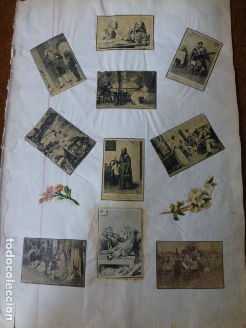Collectionnisme Cartes &agrave; collectionner anciennes: COMPOSICION CROMOS TIPOS Y COSTUMBRES CERILLAS SOBRE HOJA SIGLO XIX 21 X 30 CMTS