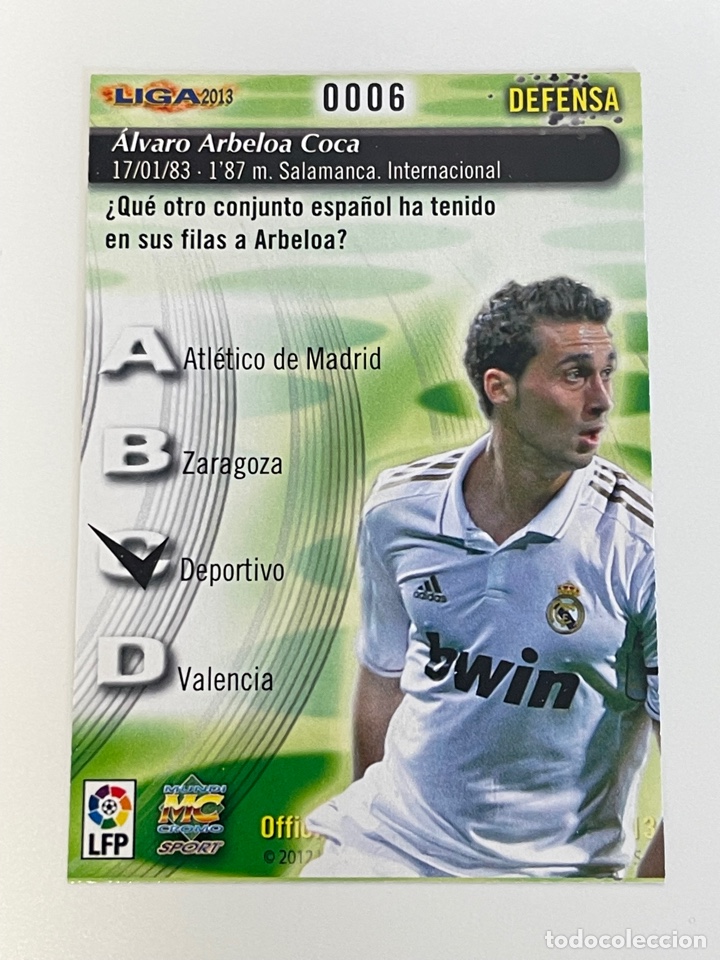 Coleccionismo cromos antiguos: Arbeloa 6 mundicromo 2012-2013 - Foto 2
