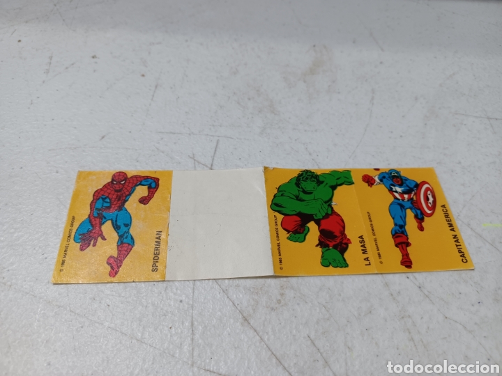 Coleccionismo cromos antiguos: Lote 3 pegatinas pastelitos MARVEL SPIDERMAN LA MASA CAPITAN AMERICA 1985